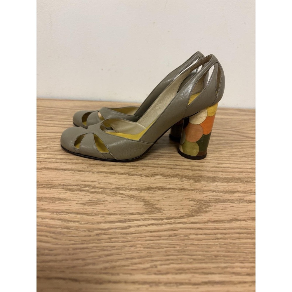 Vintage Gray 70's Crispianos Pump w/ Multicolor Heel & Peep Toe Size 6.5